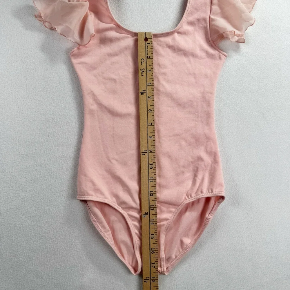 Girls Pink Flutter Sleeve Ballet Leotard Scoop‎ Neck Dance Gymnastics Size M